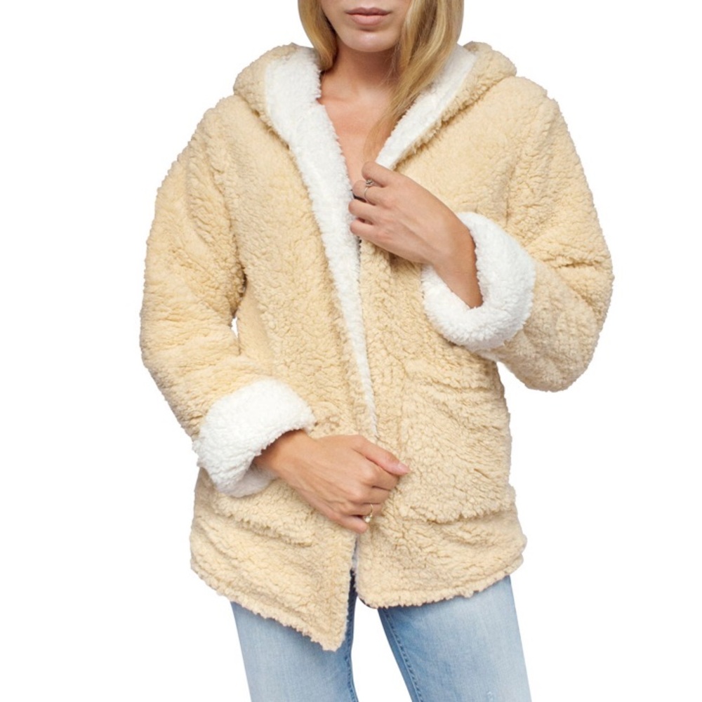 Reversible faux fur Sherpa teddy bear jacket beige - Picture 6 of 8